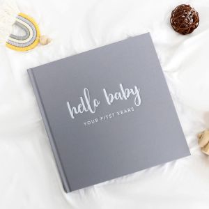 Planners Baby Memory Book Hallo Baby Gray Keepsake Record Growth Eerste jaar Milestone Journal Scrapbook Notebook voor nieuwe ouders