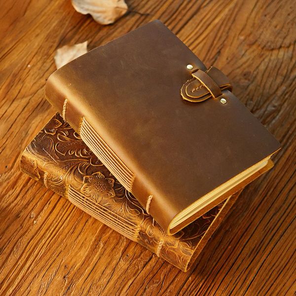 Planificateurs Handmade Travel Notebook Original Handmade Sketchbook Cowhide Brown Brown Notepad Creative Notebook Diary Gift for Friends