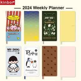 Planificateurs Kinbor Agenda 2024 PVC Book Cover 120 Sheet Grid Schedule Planificateur hebdomadaire Mignon SCHOOL FOURNES POUR KIDS Clock en Kawaii Notebook