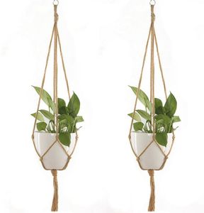 Cintre pour plantes Jute Corde Pot de fleur à la main à tricoter Porte-plante Panier suspendu avec crochet pour intérieur extérieur Maison Jardin Balcon Décoration