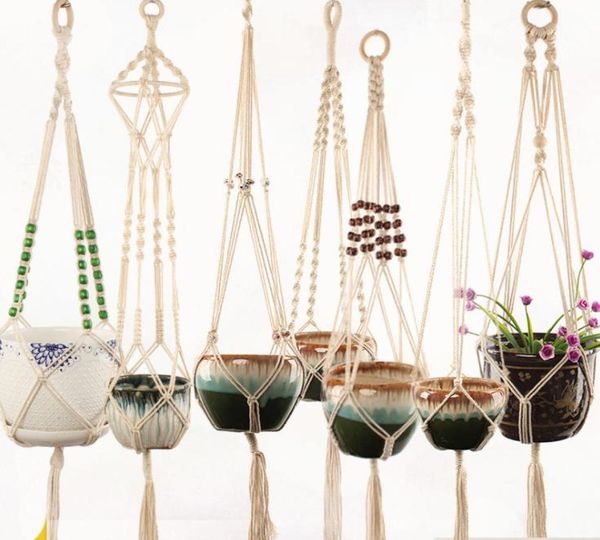 Colgadores de plantas macramé macetas soporte cuerda trenzada colgante maceta cesta hogar creativo jardín decoración 8 diseños opcionales SN52459742843