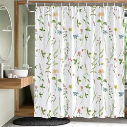 Feuilles de plantes rideaux de douche à fleurs Set jardin fleuri tambour tour tissu de salle de bain décoration de salle de bain éclaboussure de cloison résistante rideaux de bain 240429