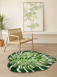 Alfombra con mechones Monstera de plantas, alfombra irregular de felpa con hojas tropicales para sala de estar, baño, alfombra de suelo de baño esponjosa Monstera verde HKD230828