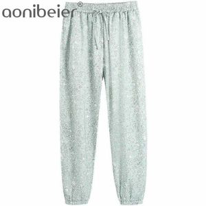 Plant print zomer dunne casual broek elastische hoge taille enkel lengte vrouwen harembroek vrouwelijke losse satijn 210604