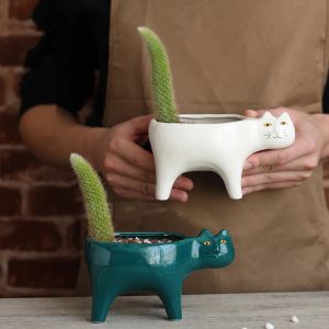 Plantenbakken 1 st Creatieve Succulente Keramische Bloempot Leuke Kat Staart Persoonlijkheid Cartoon Dierenstaart Saguaro Bloempot