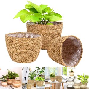 Macetas 1 pieza hecha a mano de bambú ratán tejido decoración del hogar planta contenedor hierba para macetas de interior al aire libre alta calidad creativo nuevo