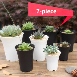 Plantenbakken 7-delig Zwart-wit Plastic Highwaisted Potten Frosted en Verdikte Extra Grote Bloempotten Succulente Pot Kantoor Decor