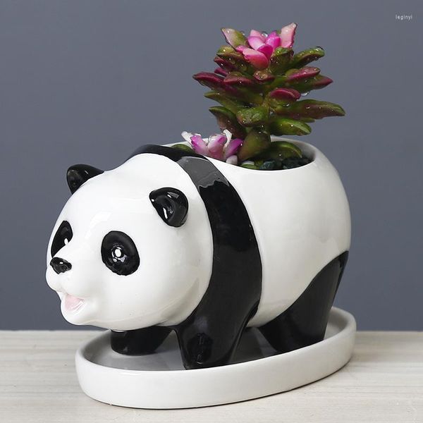 Jardinières En Céramique Panda Pot De Fleur Animal Mignon Planteur Pour Succulentes Vase De Bureau Figurines Décoratives Artisanat Maison Jardin Décoration