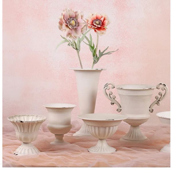 Jardinières classique gobelet Vase à fleurs blanc Do vieux Pot de fleur rétro fer Table européenne Arrangement de fleurs