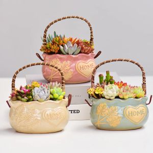 Jardinières Pot de fleur en céramique succulente créative avec poterie brute en Relief et articles de fleurs de plantes respirantes