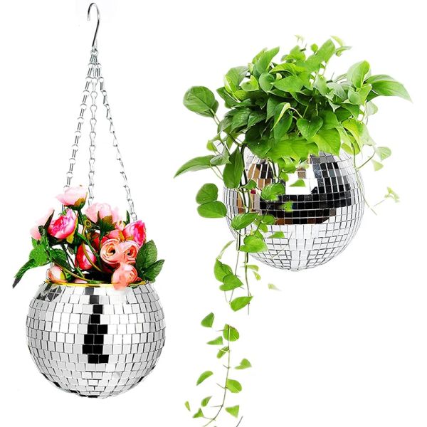 Jardinières boule Disco jardinière de fleurs Pots miroir panier suspendu Pot de fleur suspendu pour plantes d'intérieur Vase conteneur décoration de jardin
