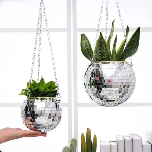 Jardinières Boule Disco jardinière miroir réflexion suspendus Pot de fleur jardinières pour plantes d'intérieur suspendus jardinière cintre livraison directe offre spéciale