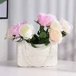 Jardinières sac à main vase créative de salon de mode d'entrée de cabinet télévisé décoration fleurs séchées et pot de fleur
