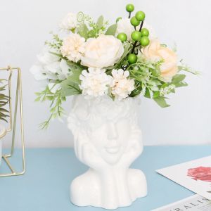 Jardinières Tête Pots De Fleurs Blanc Céramique Visage Planteur Décoratif Créatif Visage Vase Polyvalent Pots De Fleurs Élégant Tête Plantes Jardinières