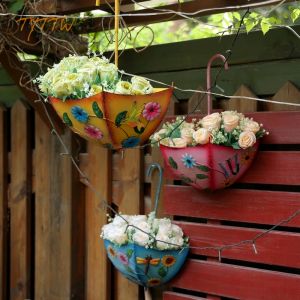 Plantenbakken IJzeren bloempotten Hangend aan de muur Buiten Creatieve Parapluvormige plantenbak Huis Tuin Decoratie Buiten Interessante Bonsai Pot