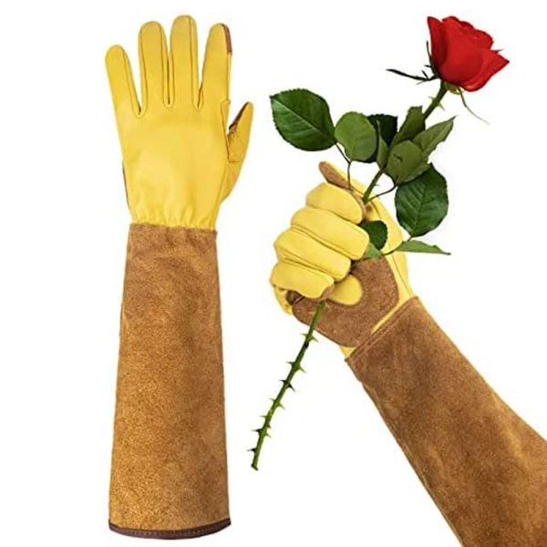 Jardinières longs gants de jardinage pour femmes résistant aux épines Rose taille gant de jardin en cuir pour Cactus Rose mûre