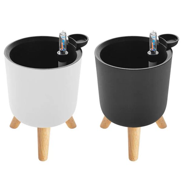 Macetas Macetas modernas Maceta de riego automático con patas de madera, soporte para el hogar, sala de estar, suelo, maceta, decoración