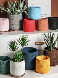 Plantenbakken Nordic cement pot persoonlijkheid creatieve imitatie vulkanische steen ademende groene planten pot succulente pot woondecoratie eenvoudig