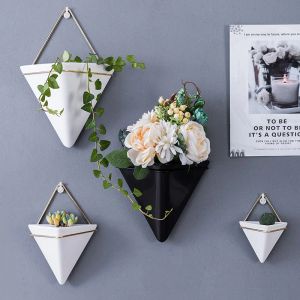 Jardinières Triangle géométrique nordique noir et blanc en céramique plante verte cintre pot de fleur décoration de patio cour et jardin décor à la maison