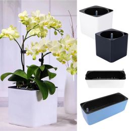 Pots de fleurs en plastique à arrosage automatique, pot de fleurs rectangulaire et carré avec indicateur de niveau d'eau pour bureau et jardin