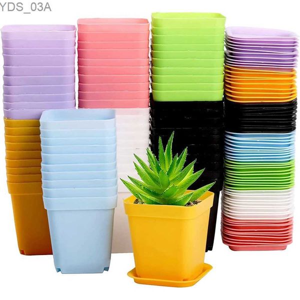 Pots de fleurs 10p Pot de fleur de pépinière carré Mini Pots de semis de fleurs en plastique pour plantes Pot de plante carré coloré plateau de fleur pour la maison Garde 240325