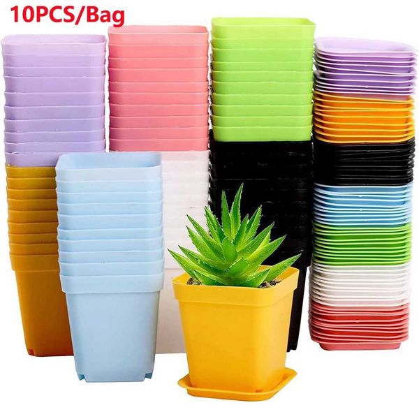 Jardinières pots 10pcs / sac jardinage mini petit pot carré pot fleur pot succulent pot petit carré en plastique en plastique plateau de semis de semis de semis