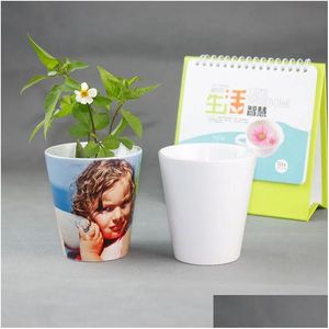 Pots de jardinières 12Oz Sublimation Pots de fleurs en céramique Presse à chaud Blanc Graden Gome Décoration Pot de plante Drop Livraison Maison Jardin Patio Dhygb