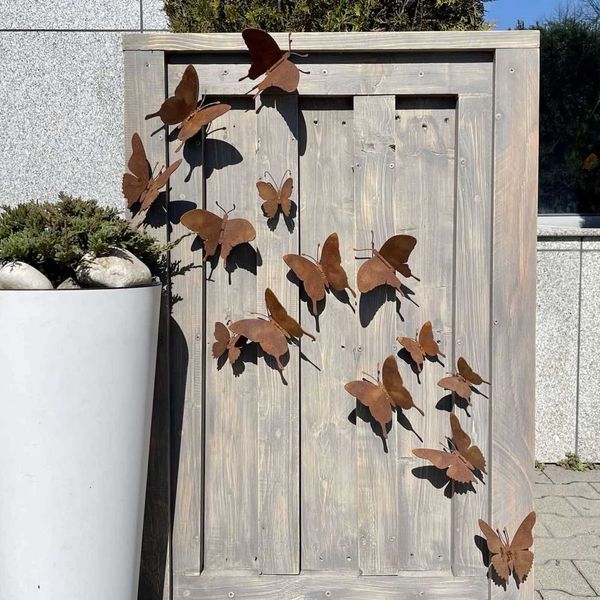 Macetas macetas 15 piezas de mariposa de metal rural arte de pared al aire libre decoración de jardín valle de jardín oxty Q240429