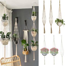 Plantenbakken Potten 1 Stuks Handgemaakte Bloempot Opknoping Manden Macrame Plant Hanger Bloempot Houder Net Voor Wanddecoratie Countyard Tuin 230607