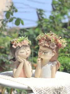 Planteurs Pots 20 cm / 7,8 pouces Fairy Plant pour succulent Air Resin Girl Girl Flower Pot Decoration Modèle Garden Home Tabletop Q2404292