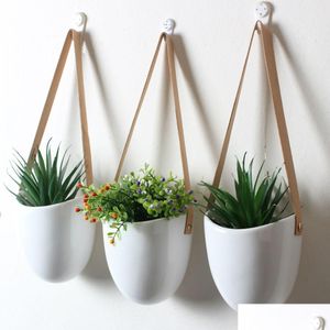 Planters Pots 3pcs / set style nordique en céramique pot de fleur plante décoration support suspendu planteur maison couloir balcon mur T200104 Drop Dh8Vn