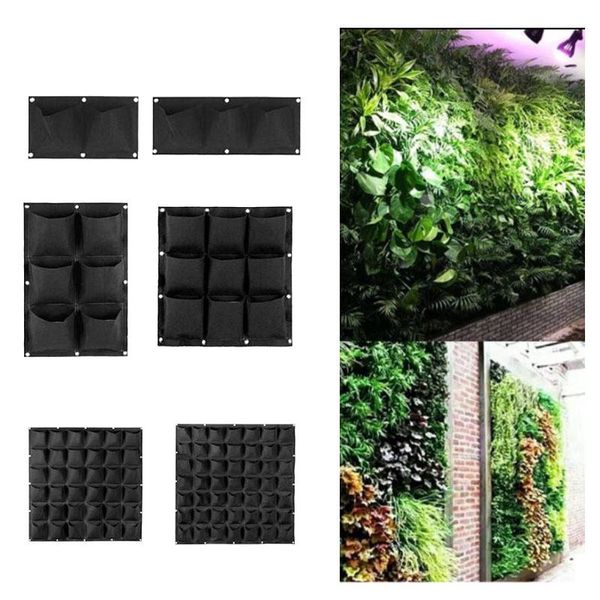 Macetas Macetas 4 9 25 72 Bolsillo Vertical Jardín Pared Planta Bolsas de cultivo Plantación Maceta colgante negra Herramientas Tela Flor Interior Hogar Jardin