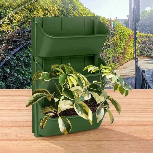 Jardinières pots 4 morceaux / ensemble suspendu jardin plante mur de fleur de fleur contenant de pot vertical en plastique vert décoration de maison Q240429