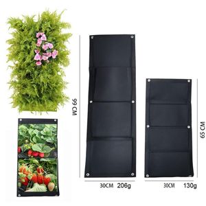 Macetas de 4 bolsillos, bolsas de pared para cultivo de plantas de jardín Vertical, maceta de tela para flores, herramientas negras para colgar en interiores, plantación en el hogar