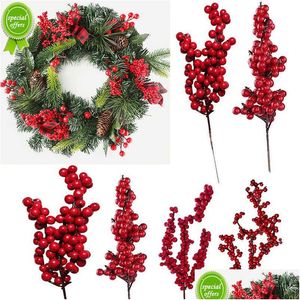 Pots de jardinières 5 pièces baies de noël rouges artificielles branches de pomme de pin pour la maison bricolage décorations de couronne ornements d'arbre de noël Noel 20 Dh6Z3