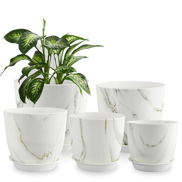 Jardinières Pots 5 pièces en plastique fleur nordique marbre Simple blanc épaissi vert radis charnu pots de fleurs plantes d'intérieur 231215