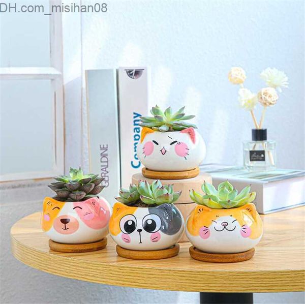 Macetas Macetas 6Pce Set Animales de dibujos animados Maceta para suculentas Plantas carnosas Maceta Cerámica Pequeño Mini Hogar Jardín Oficina Decoración Z230720