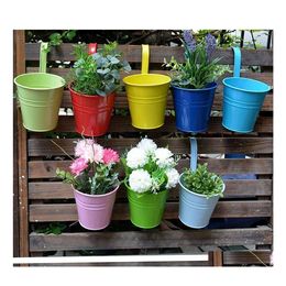 Planters potten 7 kleuren bloem hangende tuin pot balkon metalen emmer bloemen houders afneembare haak rrd12071 drop levering home otjca