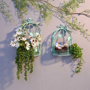 Jardinières pots oiseau cage métal met de fer mur suspendu panier de fleurs villa cour de jardin de jardin décoration de style rétro Q240429