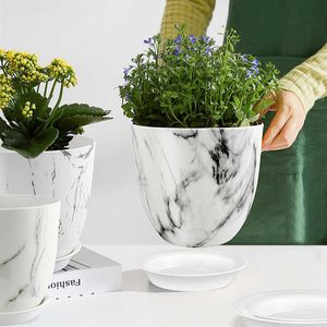 Jardinières Pots buah pot bunga plastik baru marmer Nordik sederhana putih menebal lobak berdaging pot bunga tanaman dalam ruangan