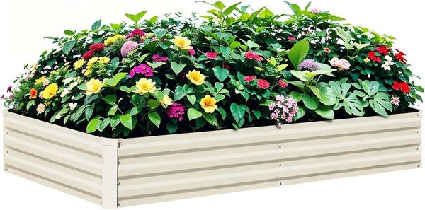 Macetas macetas butunita cama de jardín elevado beige 6x3x1ft metal exterior galvanizado utilizado para jardinería de vegetales y proyectos de jardín de flores Q240429