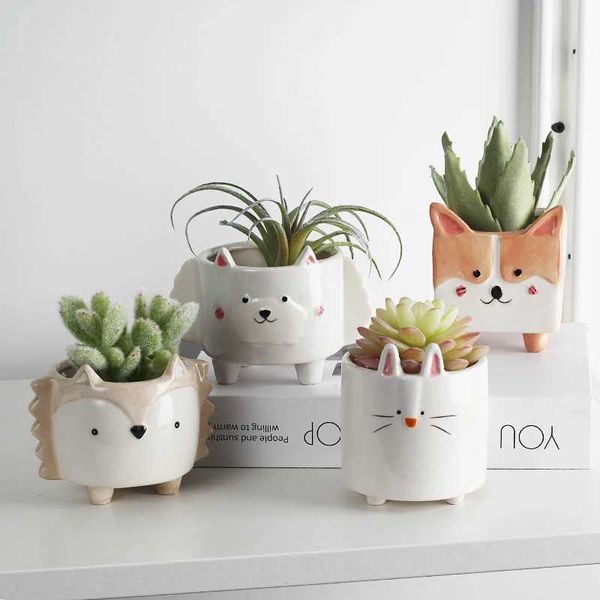 Planteurs Pots Céramique Flowerpot dessin animé Plant animal Macetas Balconie Décoration Vaso Suculenta Garden verticale mignon Q240429