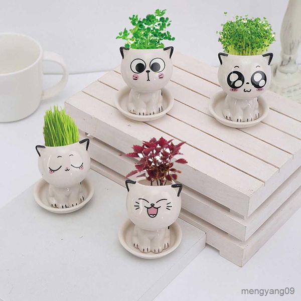 Jardinières Pots Pot De Fleurs En Céramique Mini Chat En Forme De Dessin Animé Mignon Plante En Pot Bureau En Pot Expression Chat Pot De Plante Bureau Décorer Petit Ornement R230620