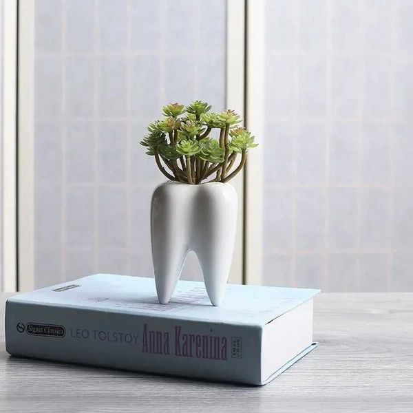 Planteurs Pots Potons de dents en céramique pour plantes Arrangement de fleurs Vases Bureau succulent pot intérieur plante