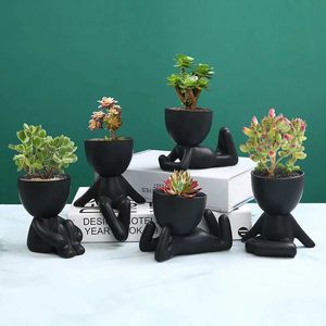Planteurs pots créatifs de fleur noire plante cactus poterie abstraite céramique décoration table basse salon Q240429