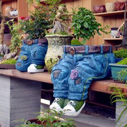 Plantenbakken Potten Creatief Blue Jeans Planter Handgemaakte Hars Kleding Broeken Bloempot Pot Planten Vetplanten Bloementuin Decor 230829