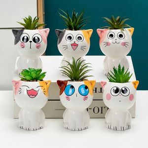 Planteurs Pots Creative Cartoon Animaux Ceramic Flower Pots Cat en forme de pots de poterie mignonnes Cat Plant Pottes de poterie exprimant Pottery Jar Decorationq240517