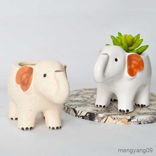 Macetas Macetas Elefante creativo Maceta suculenta Dibujos animados al aire libre Jardín Oficina Planta Cactus En maceta Contenedor de porcelana blanca Decoración R230621