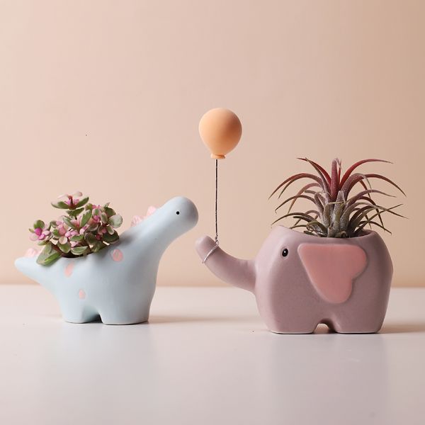 Planteurs Pots Creative Flower Forme Plant Céramique pour fleurs Carton d'éléphant Dinosaure succulent mignon décor de maison Maceta Casa 230329