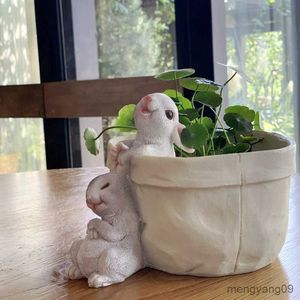 Planters Pots Creative Flowerpot Balcony Garden Simulation Lovely Rabbit Garden Gardening Plant Decoration Landscaping Small Animals Potted R230620